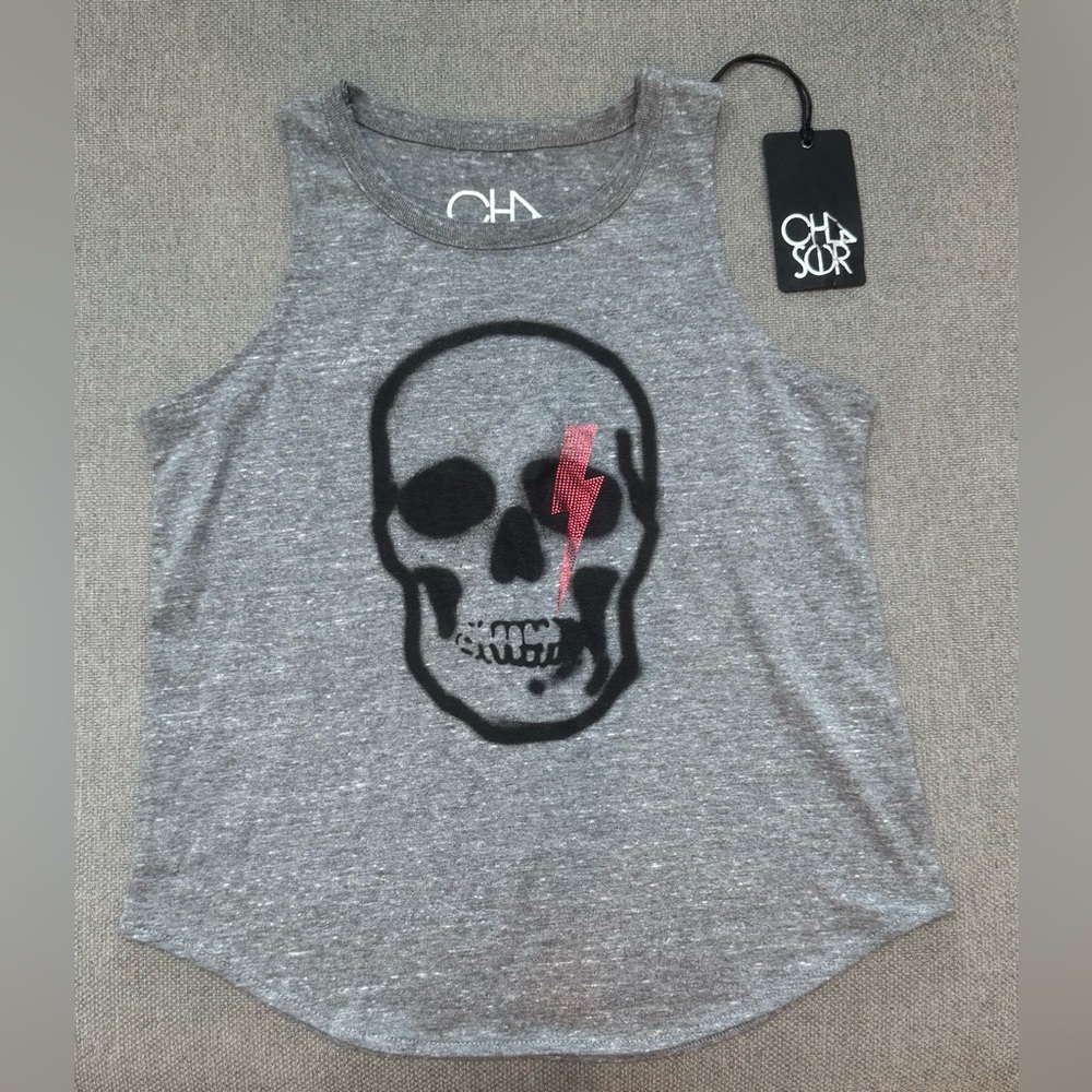 Girls Chaser Gray Skull Tank Top